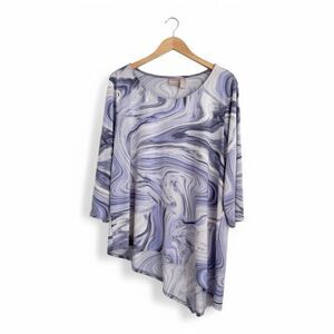 Chicos Abril Blouse Womens 3 (XL) Swirling Purple Asymmetrical Hem Top‎